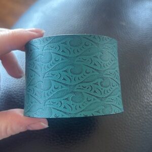 100% Genuine Leather Navy Blue Patterned Wide Cuff Bracelet Indigenous Art